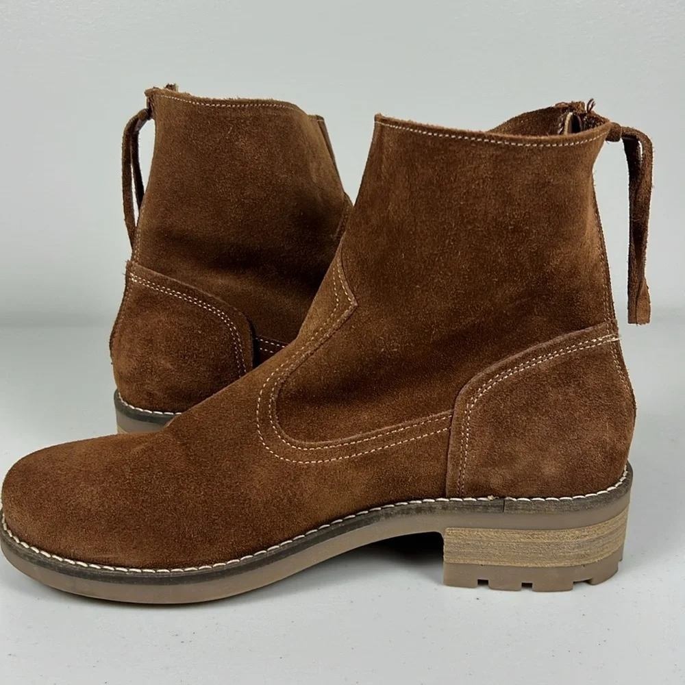 Antonio de Fario Mila Brown Suede Ankle Boots‎ Women Size 8 Back Zip Lug Sole